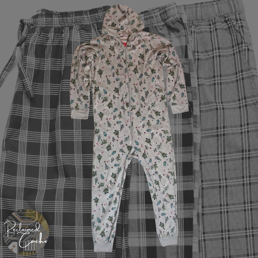 Holiday Family PJs Grey Festive Trees One Piece - Size Large